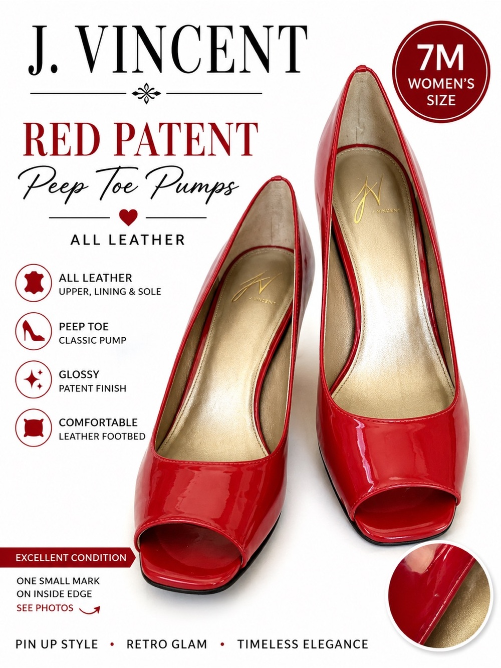 J. Vincent Red Patent Peep Toe Pumps - Women's Heels Office Siren